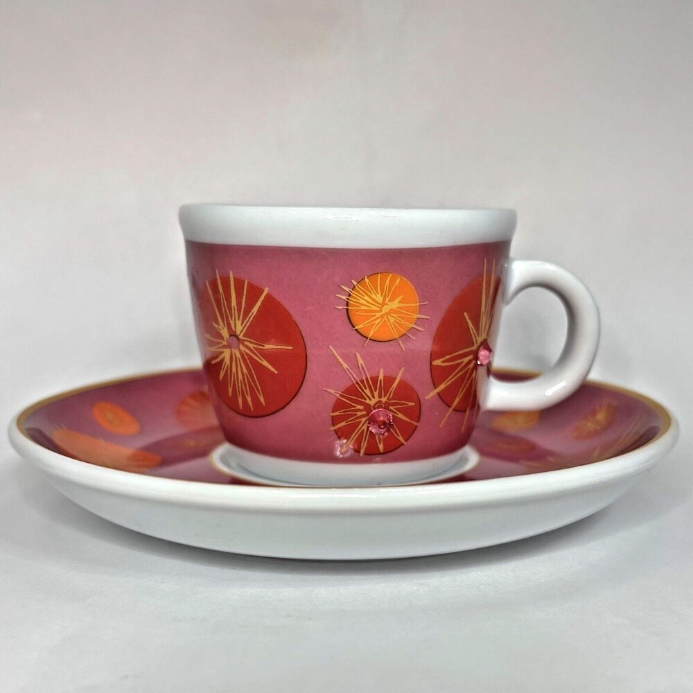 Julia Minasian Target Espresso Demitasse Cup Saucer Atomic Pink Bejeweled